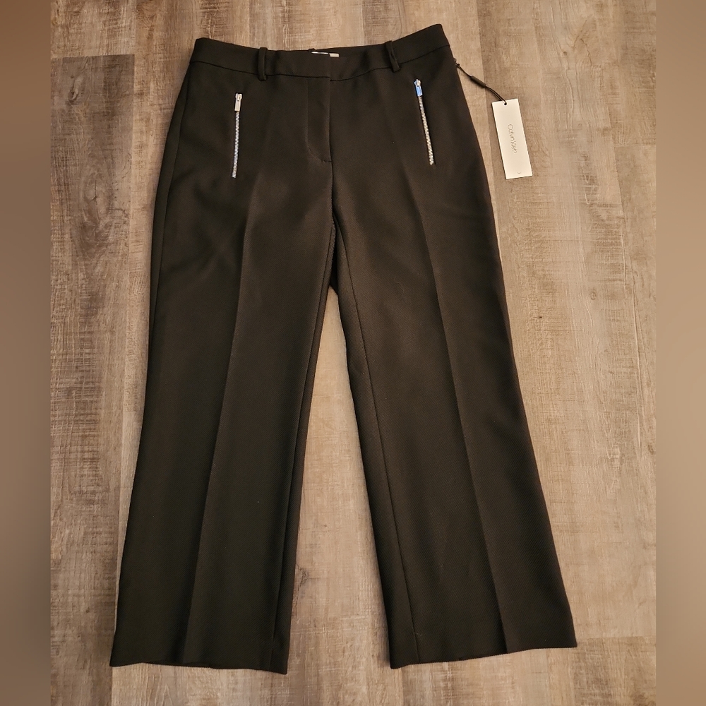 NWT Elegant Calvin Klein Zipper-Pocket Cropped Twill Black Pants S9JP2280 Sz 4
